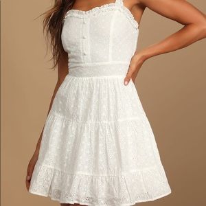White Eyelet Embroidered Ruffled Mini Dress